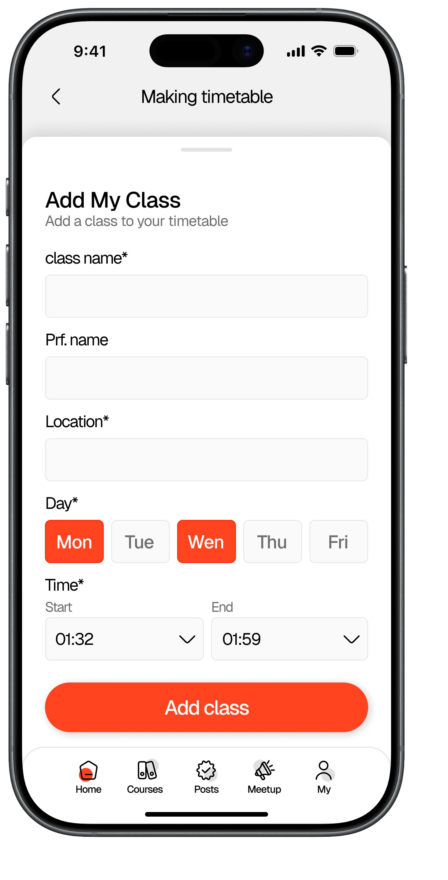 Add class screen